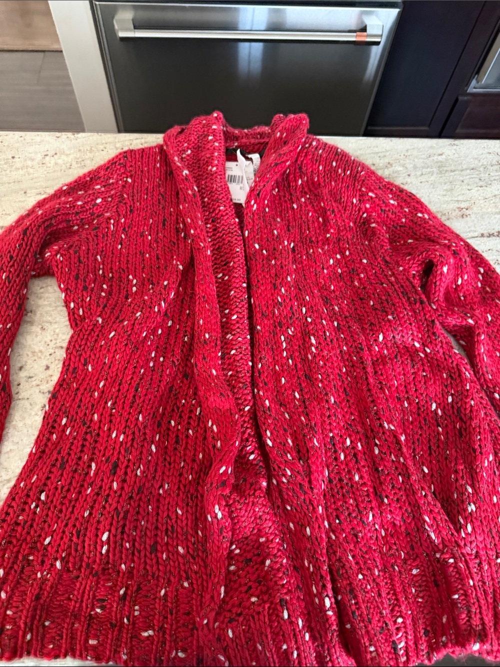 Kensie Red Fleck Open-Front Knit Cardigan